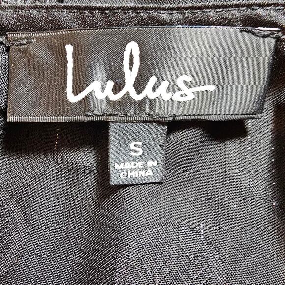 Lulus Womans size S Portina Black Satin Polka Dot Top Sheer Mesh Back Keyhole - Picture 6 of 8